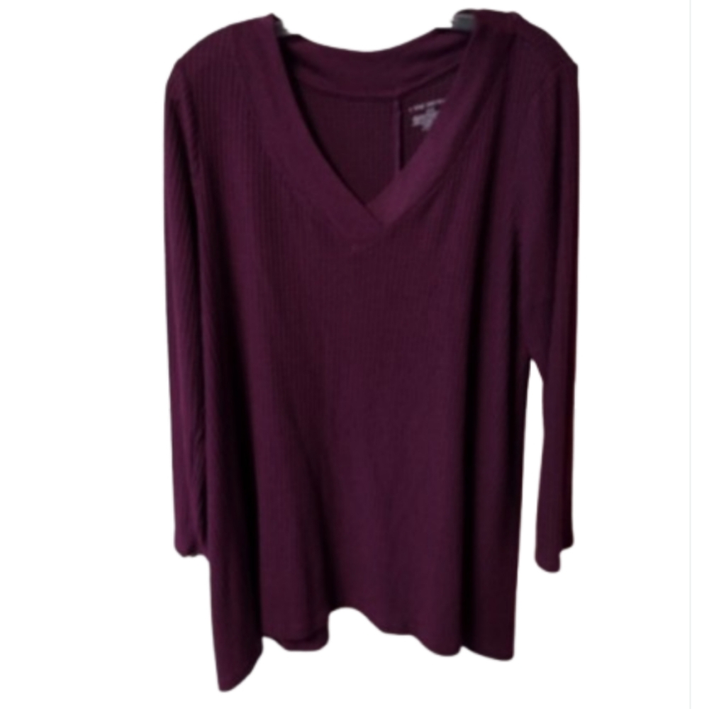 M6) Lane Bryant Burgundy Long Sleeve V-Neck Waffle Knit Top – Size 18/20